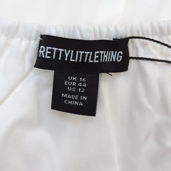 PrettyLittleThings Cotton Poplin Puffball Plain Mini Skirt US 12 White - Picture 4 of 8